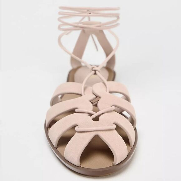 ZARA TIED SPLIT LEATHER FISHERMAN SANDALS - Picture 2 of 5